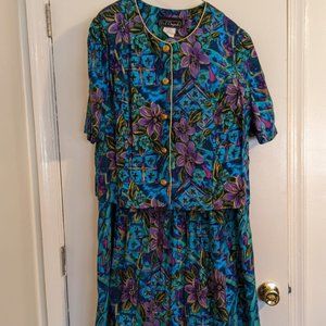 Vintage D. L Originals Aqua Purple with Gold Accents S 22W 2 Piece